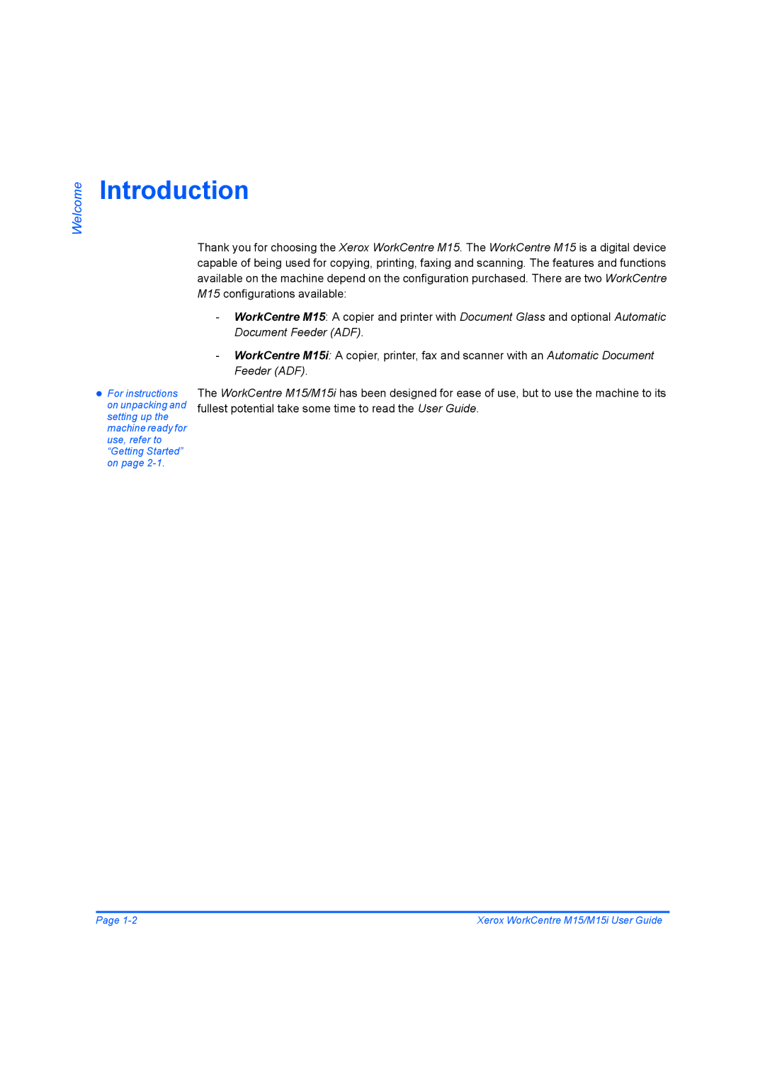 Xerox M15 manual Introduction 