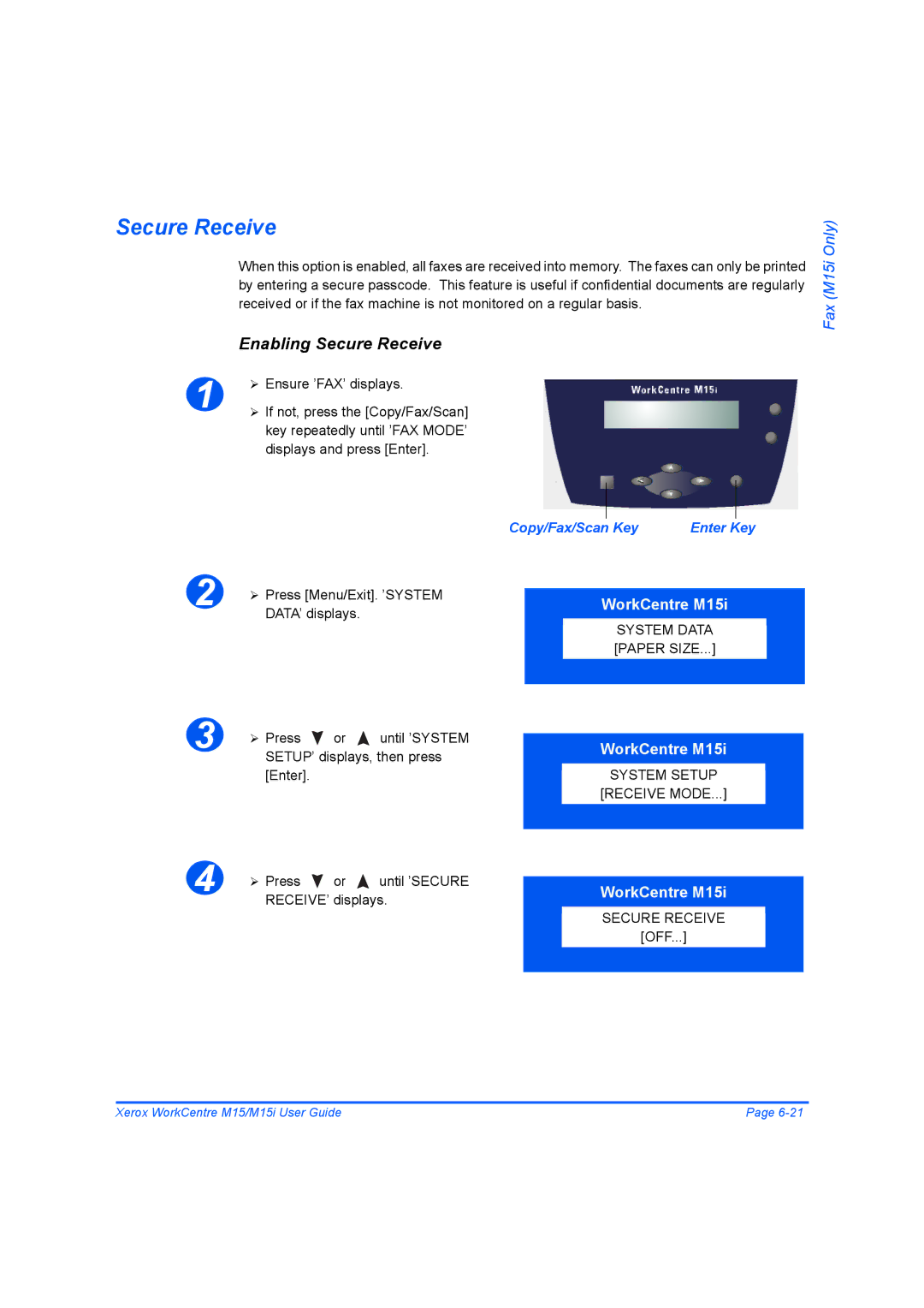 Xerox M15 manual Enabling Secure Receive 