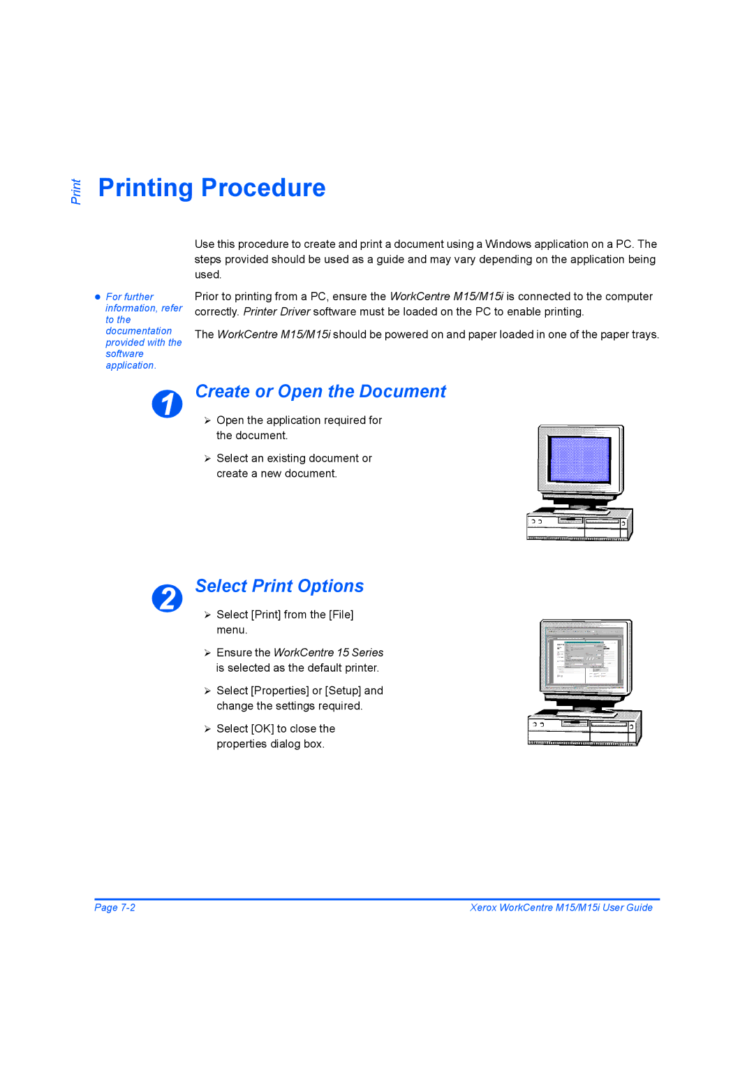 Xerox M15 manual Printing Procedure, Create or Open the Document, Select Print Options 