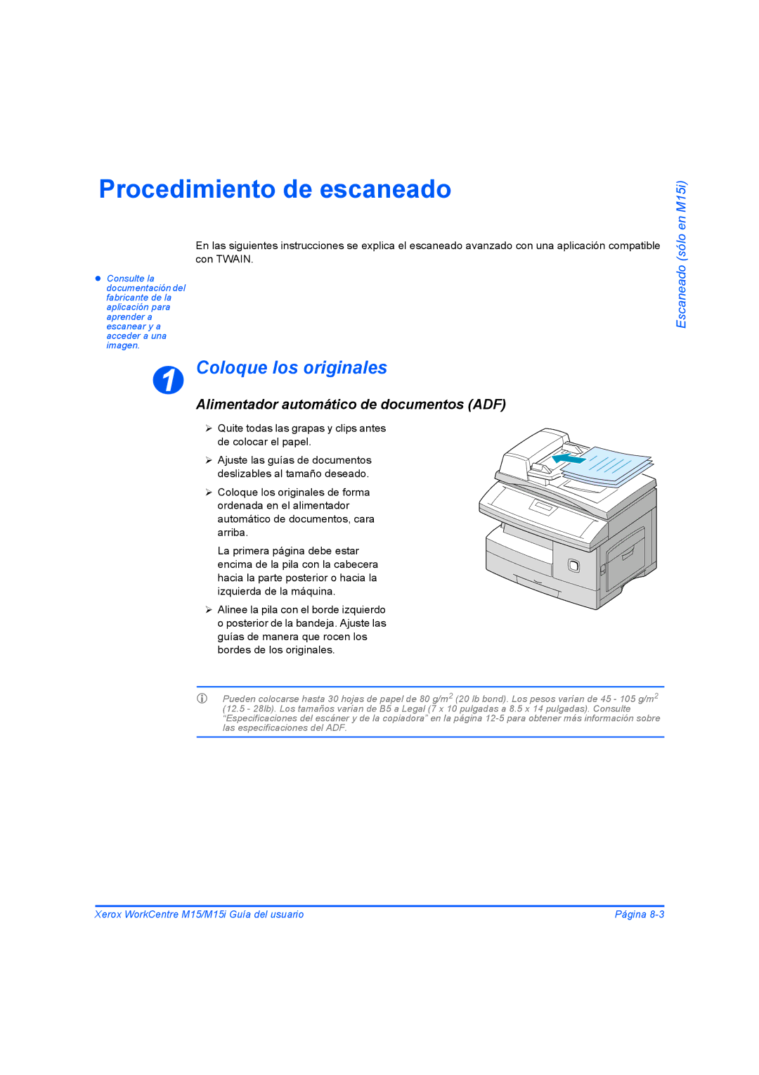 Xerox M15I manual Procedimiento de escaneado, Coloque los originales 