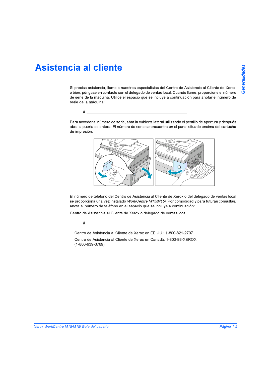 Xerox M15I manual Asistencia al cliente 