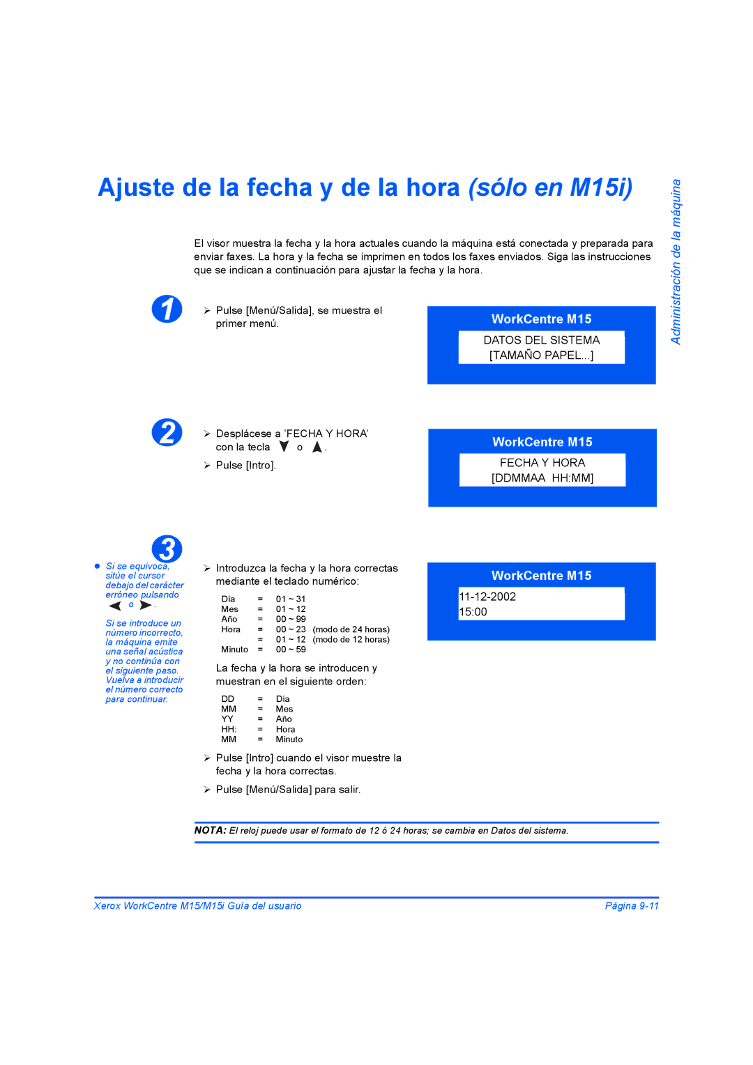 Xerox M15I manual Desplácese a ’FECHA Y HORA’ 