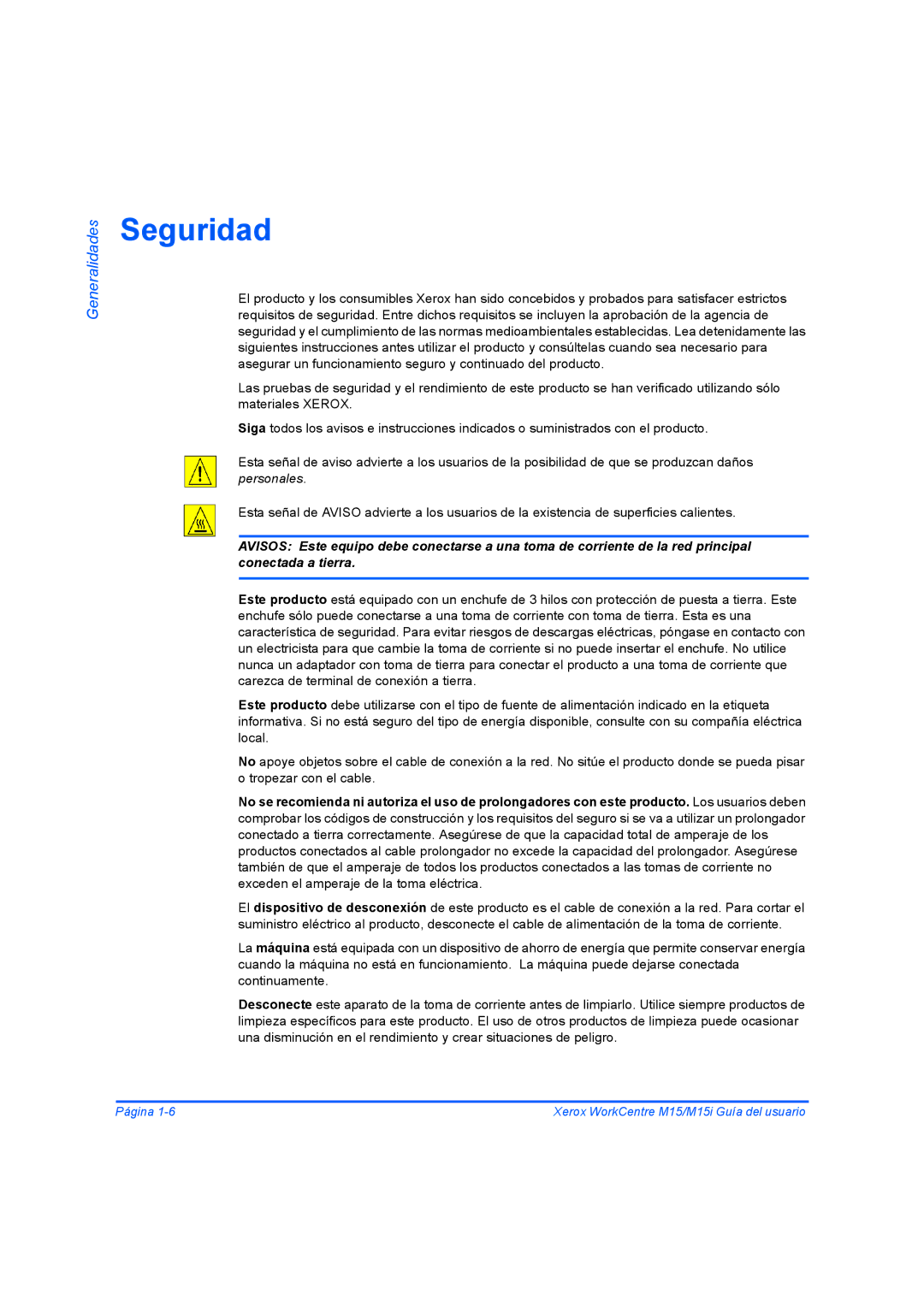 Xerox M15I manual Seguridad 