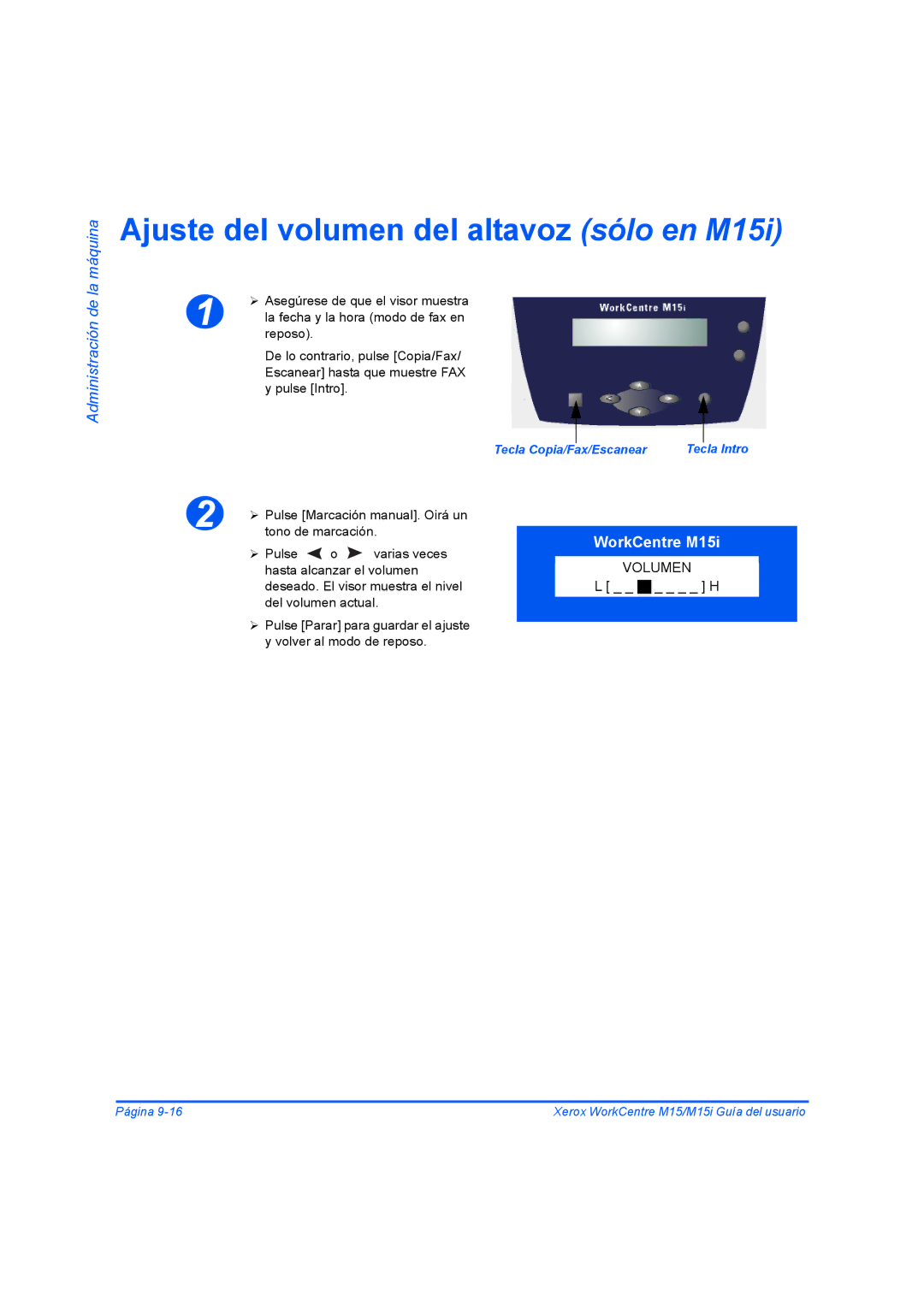 Xerox M15I manual Ajuste del volumen del altavoz sólo en M15i 