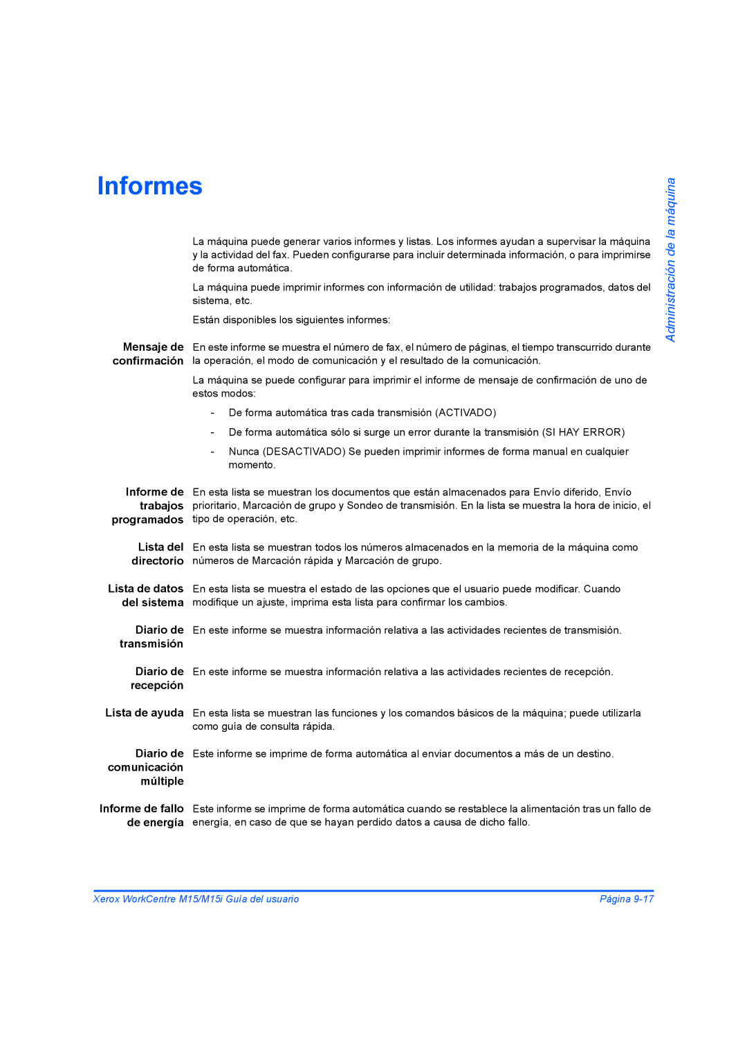 Xerox M15I manual Informes, Múltiple 