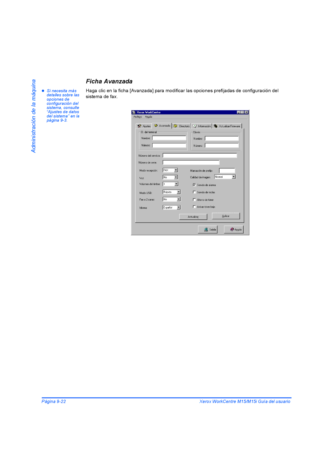 Xerox M15I manual Ficha Avanzada 