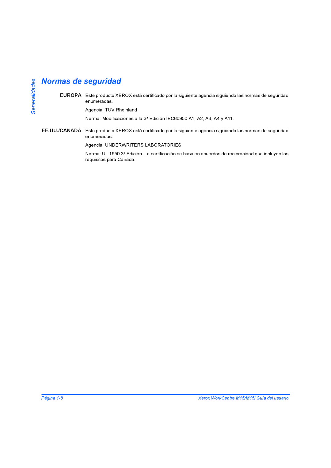 Xerox M15I manual Normas de seguridad 