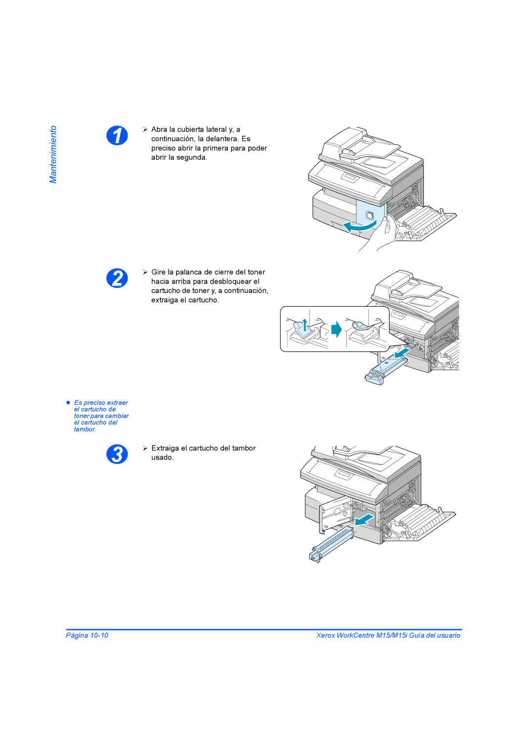 Xerox M15I manual Extraiga el cartucho del tambor usado 