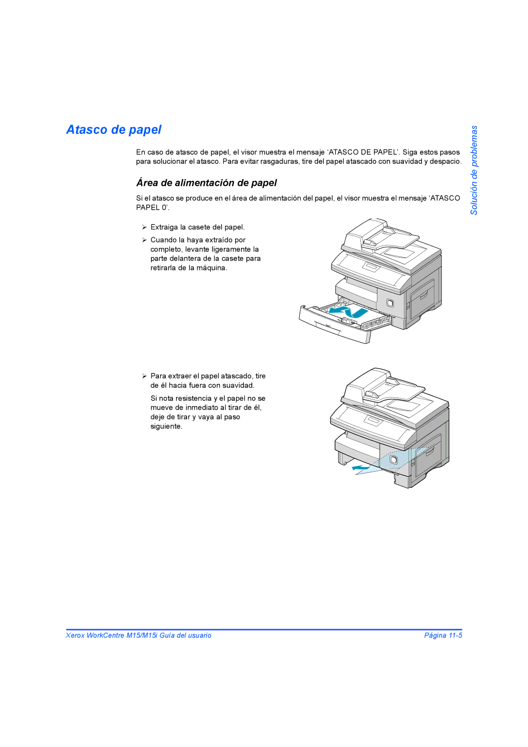 Xerox M15I manual Atasco de papel, Área de alimentación de papel 