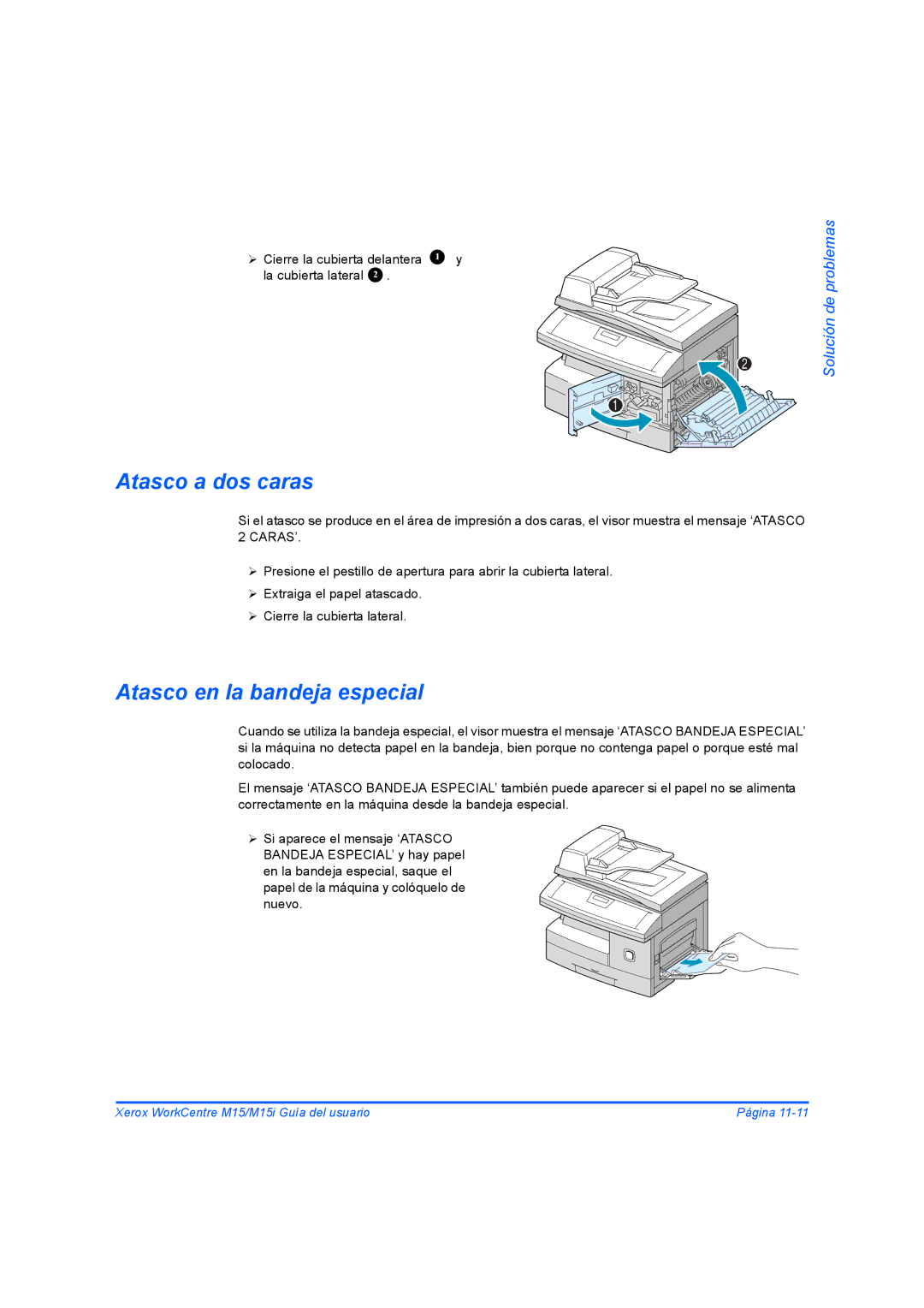 Xerox M15I manual Atasco a dos caras, Atasco en la bandeja especial 