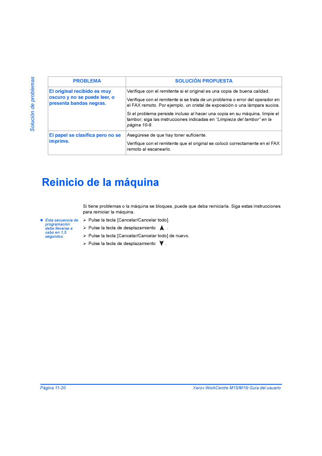 Xerox M15I manual Reinicio de la máquina 