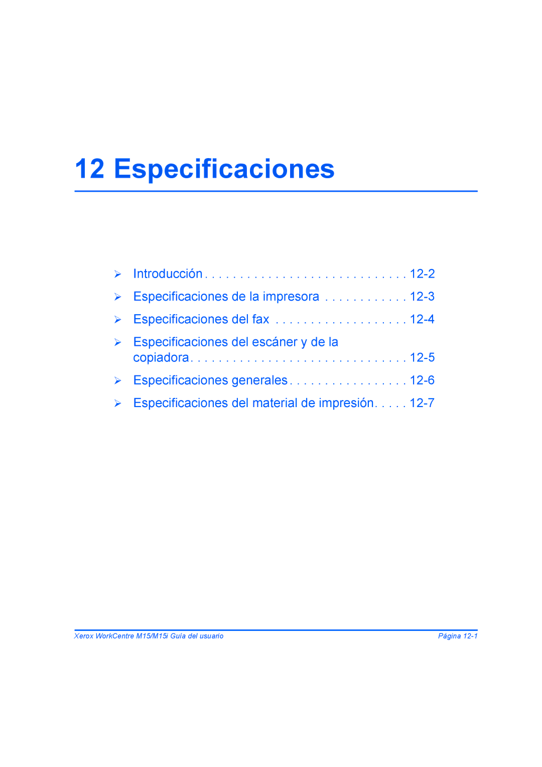 Xerox M15I manual Especificaciones 