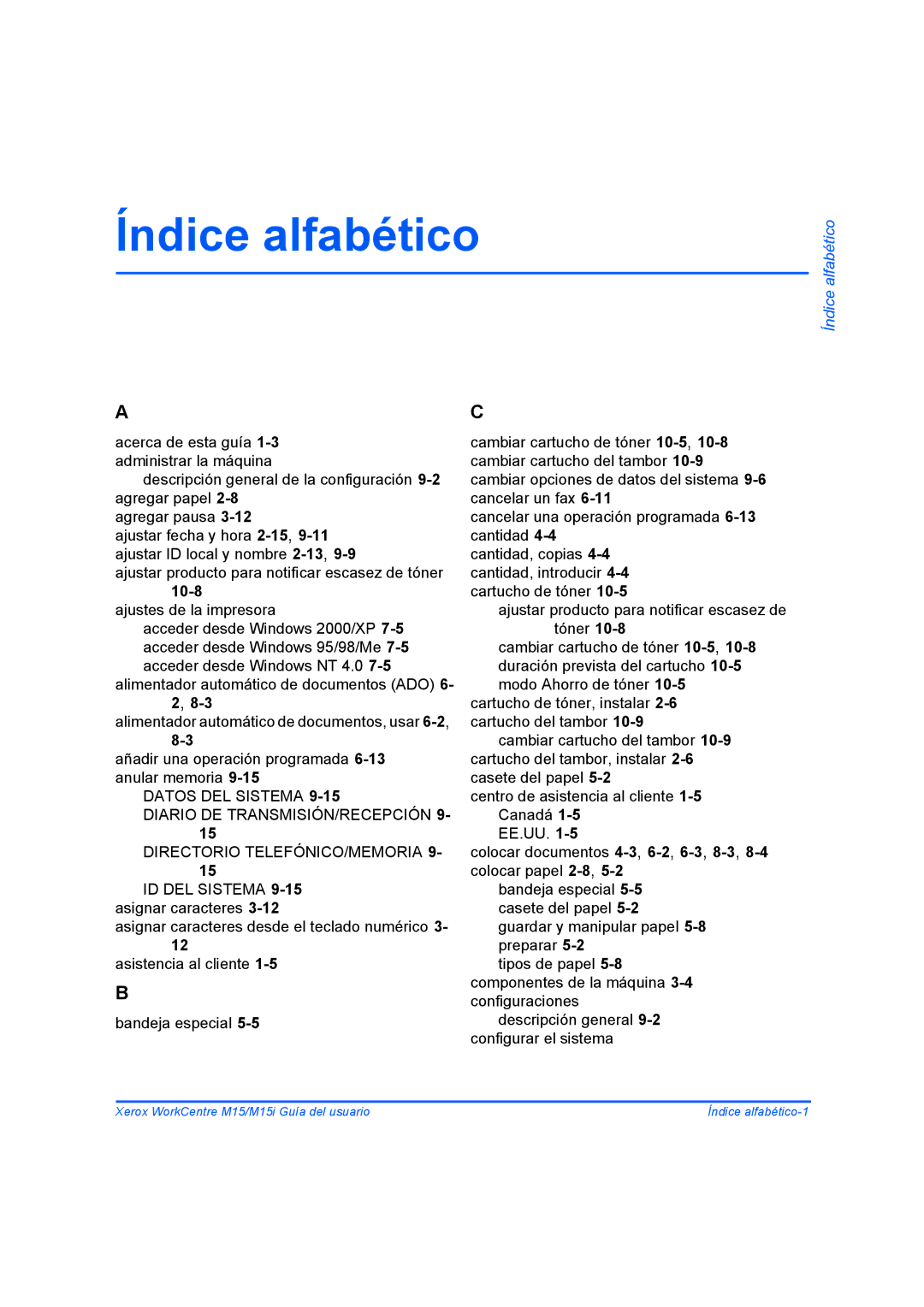 Xerox M15I manual Índice alfabético 