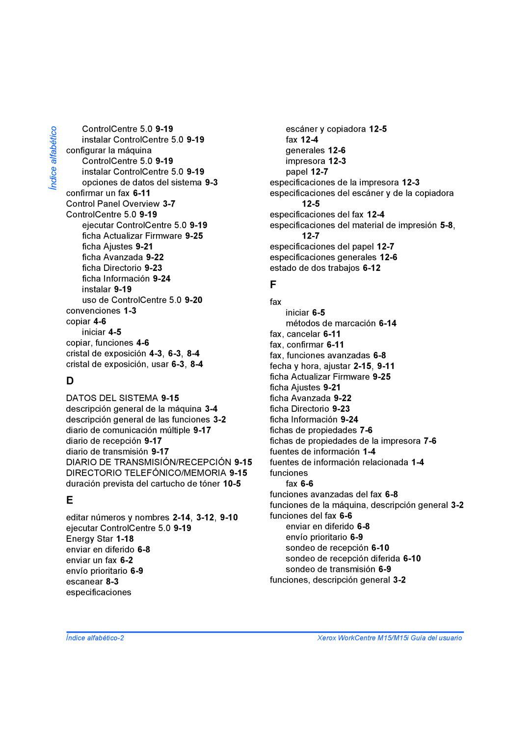 Xerox M15I manual Especificaciones del fax 