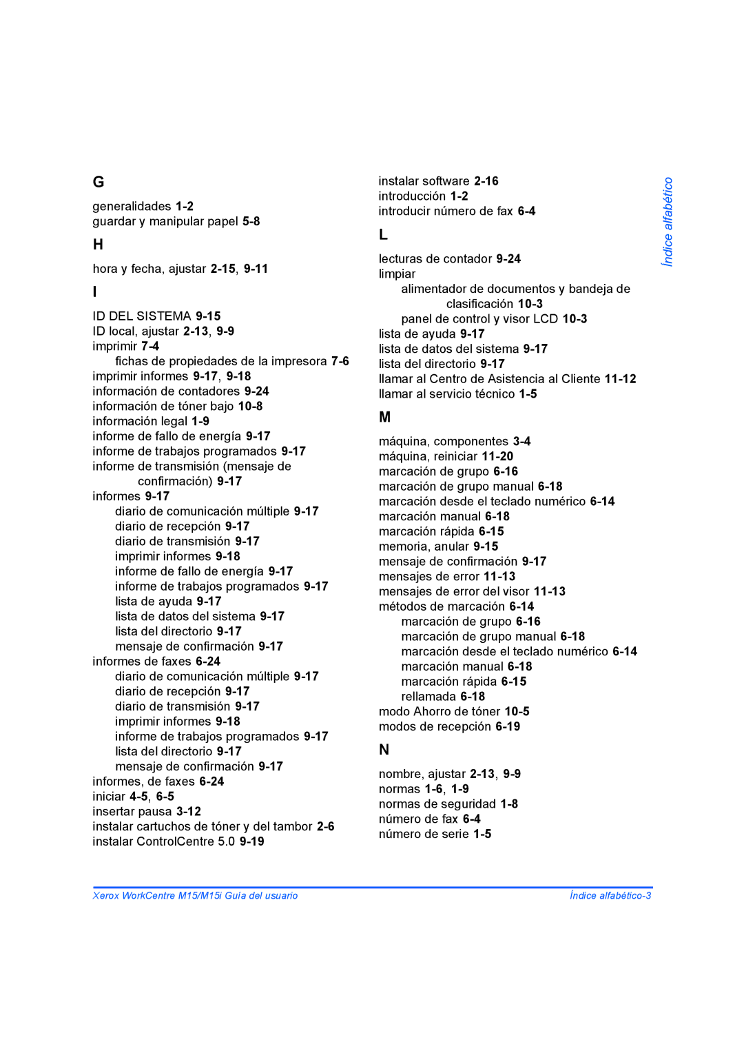 Xerox M15I manual Índice alfabético-3 