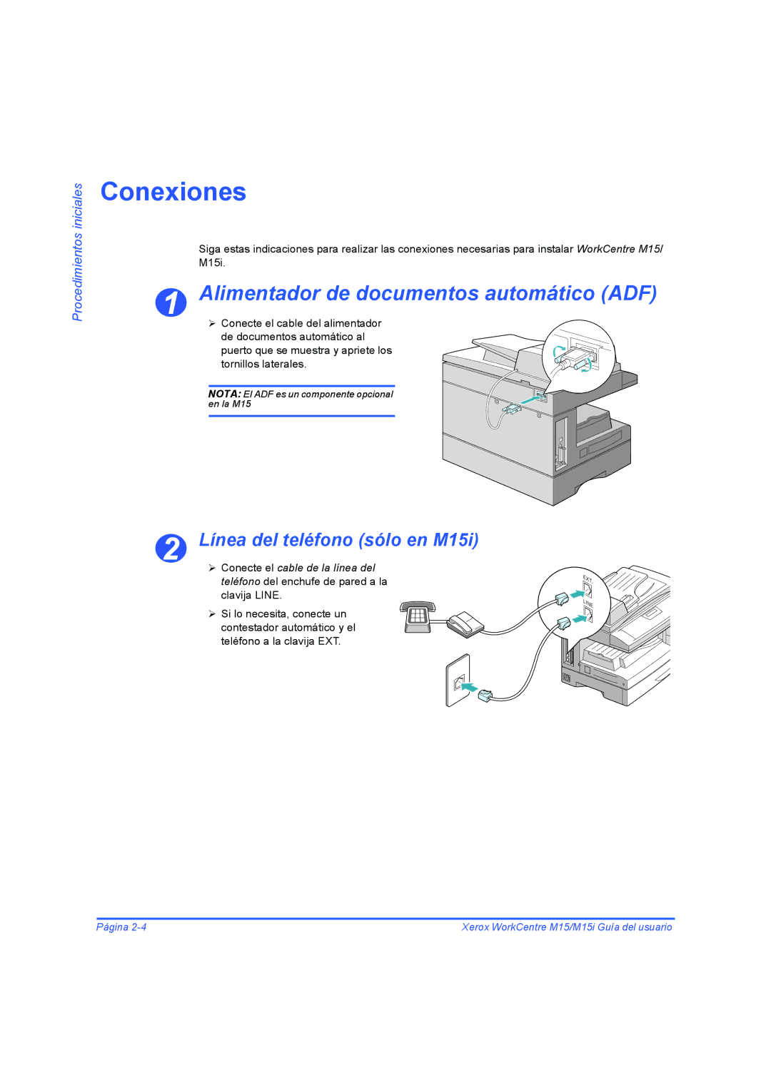 Xerox M15I manual Conexiones, Línea del teléfono sólo en M15i 