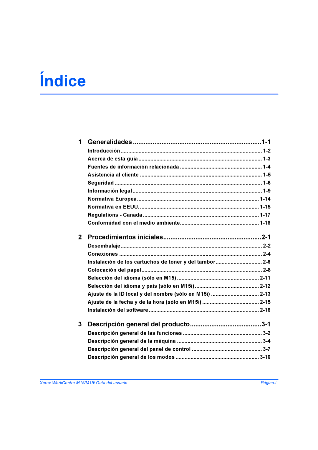 Xerox M15I manual Índice 