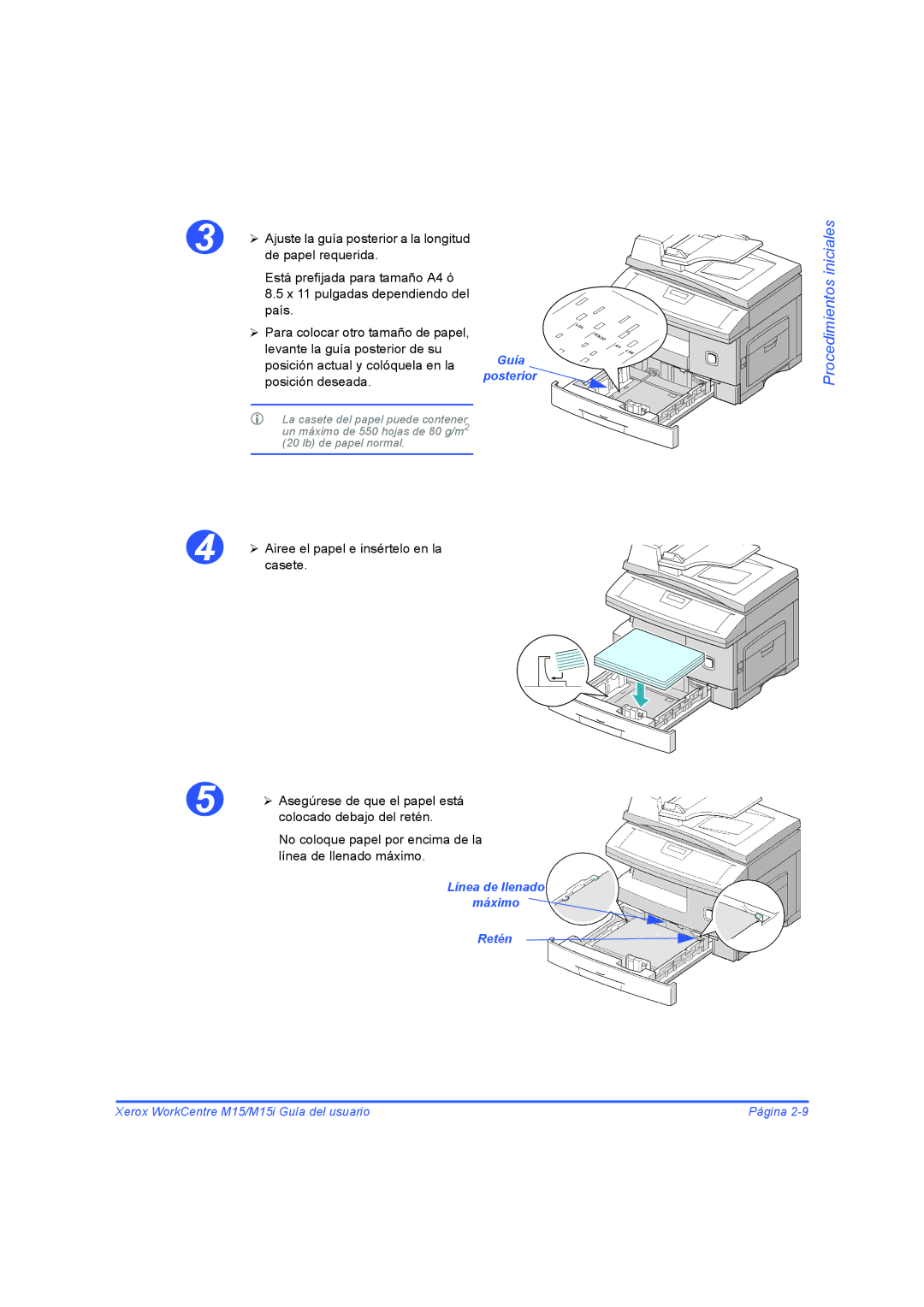 Xerox M15I manual Línea de llenado Máximo Retén 