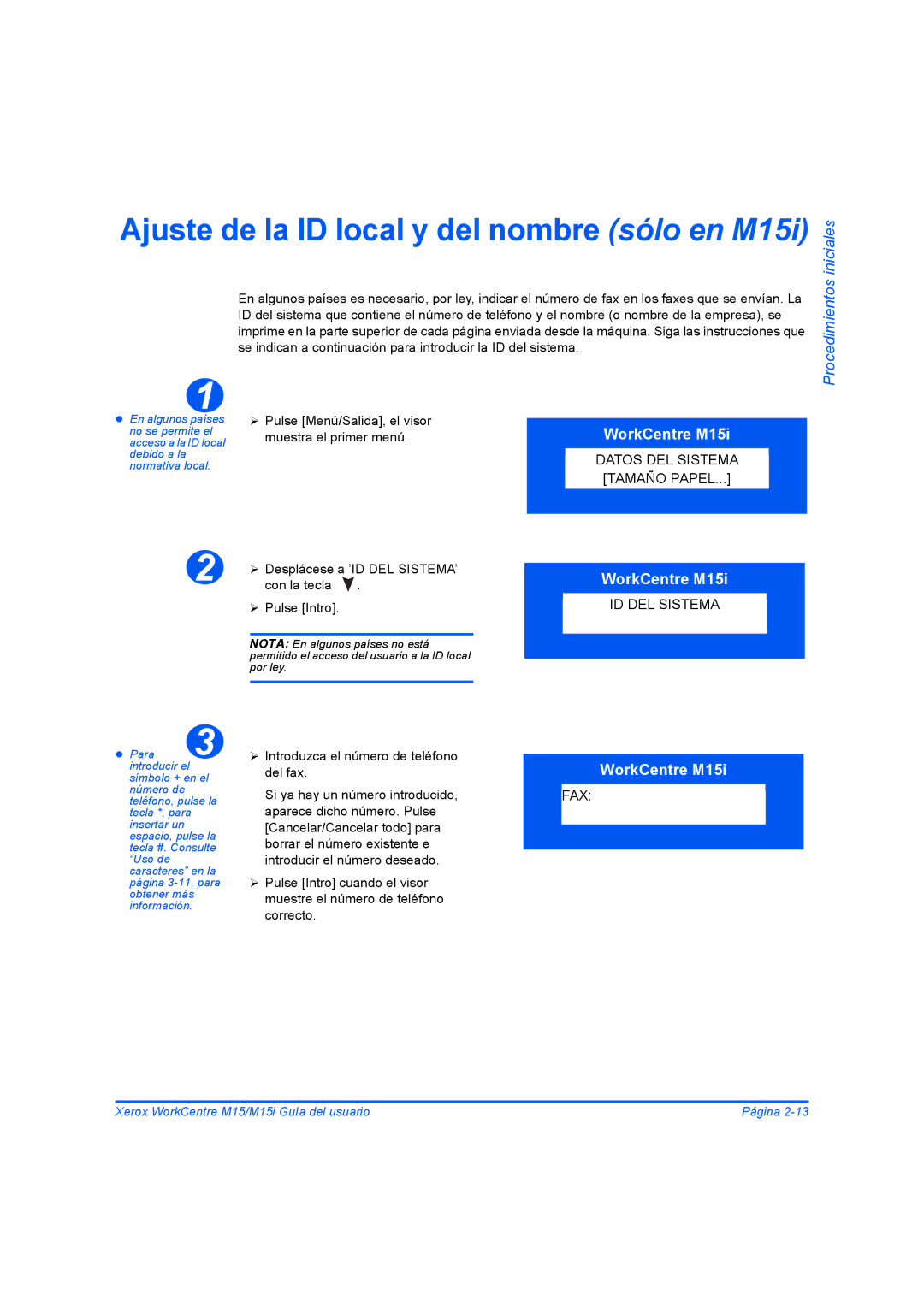 Xerox M15I manual Ajuste de la ID local y del nombre sólo en M15i 