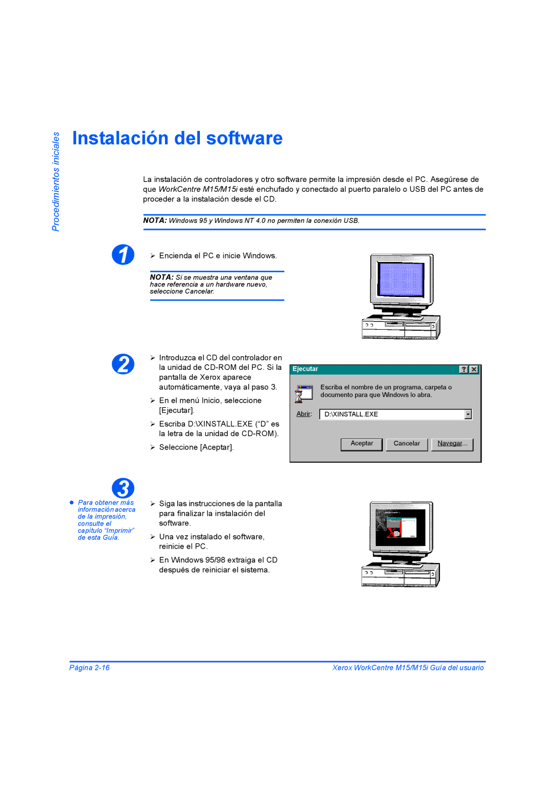 Xerox M15I manual Instalación del software, Encienda el PC e inicie Windows 