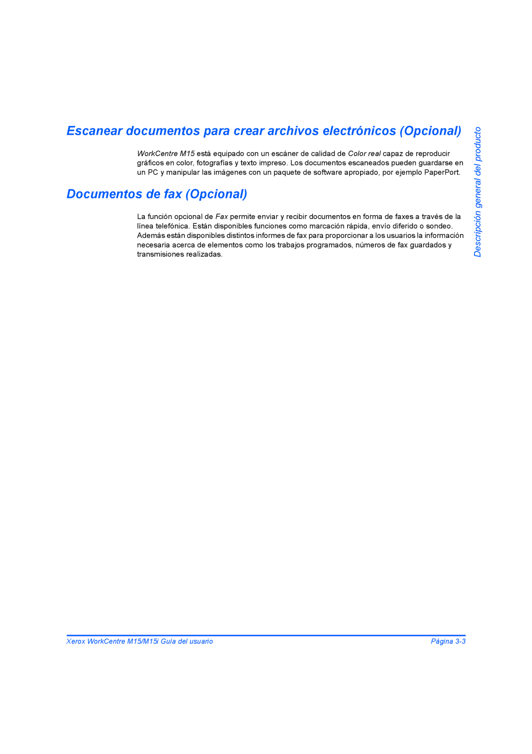 Xerox M15I manual Documentos de fax Opcional 