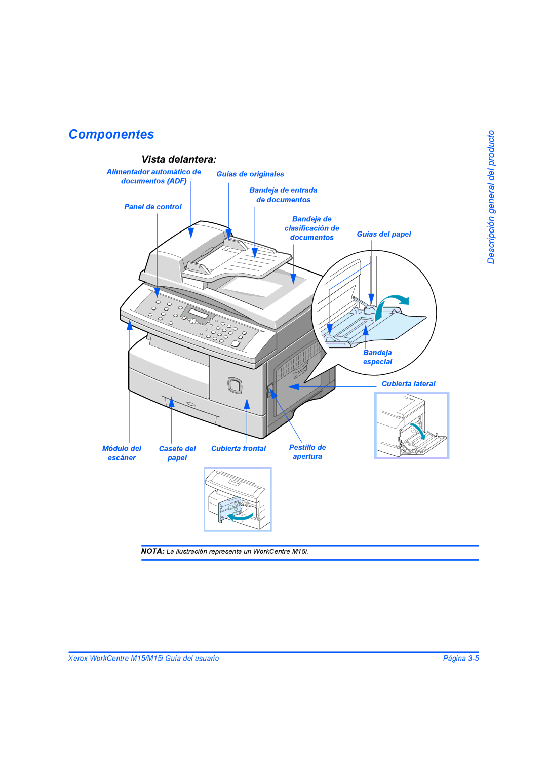 Xerox M15I manual Componentes, Vista delantera 