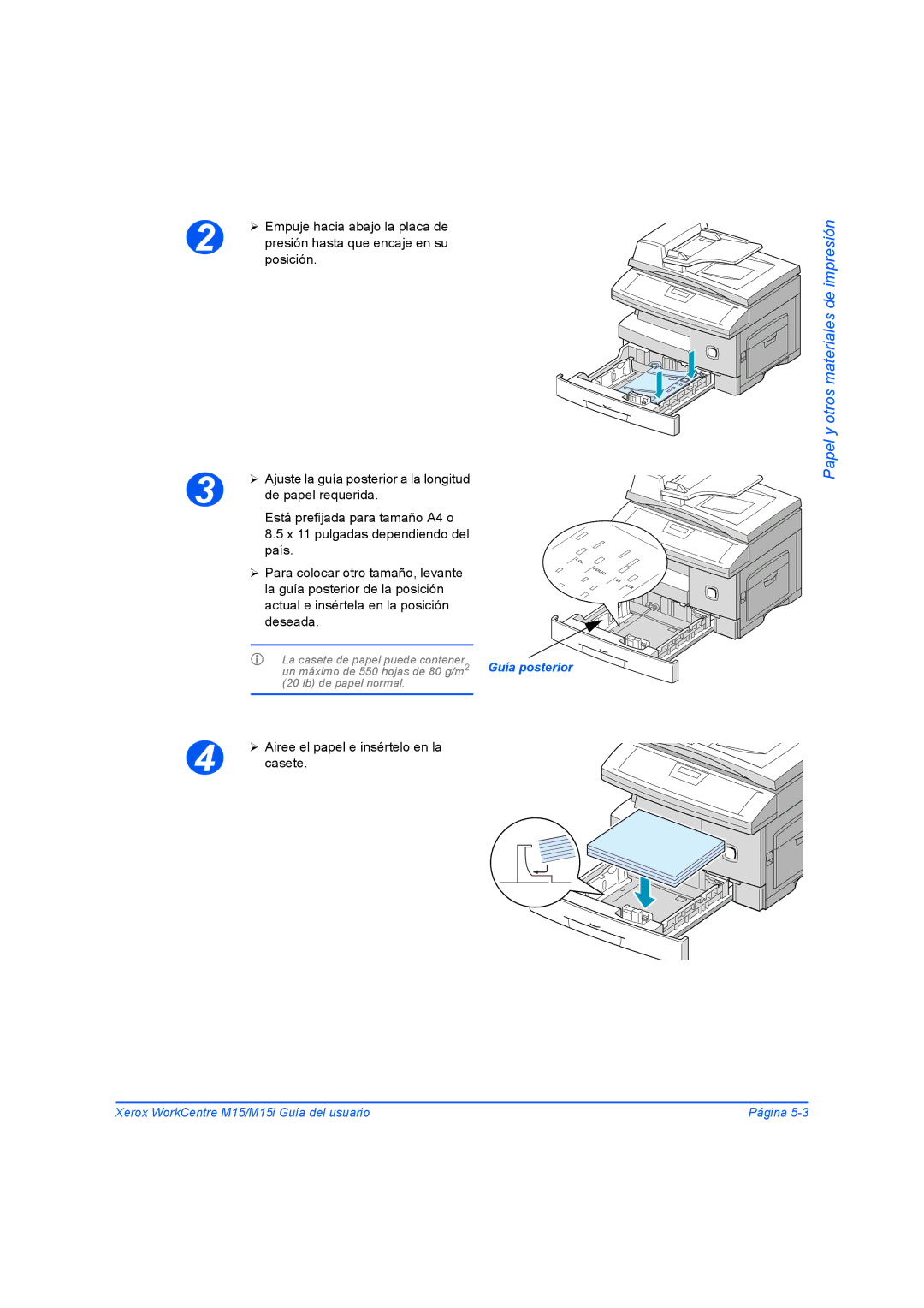 Xerox M15I manual Airee el papel e insértelo en la casete 