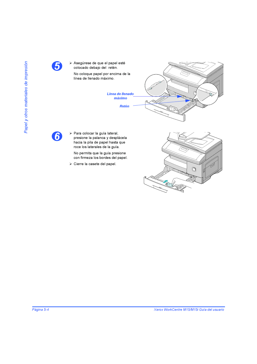 Xerox M15I manual Línea de llenado máximo 