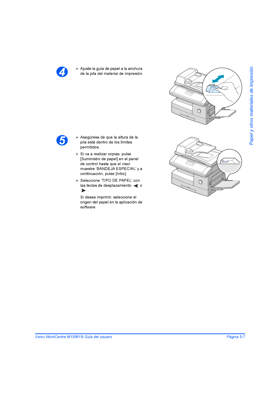 Xerox M15I manual Papel y otros materiales de impresión 