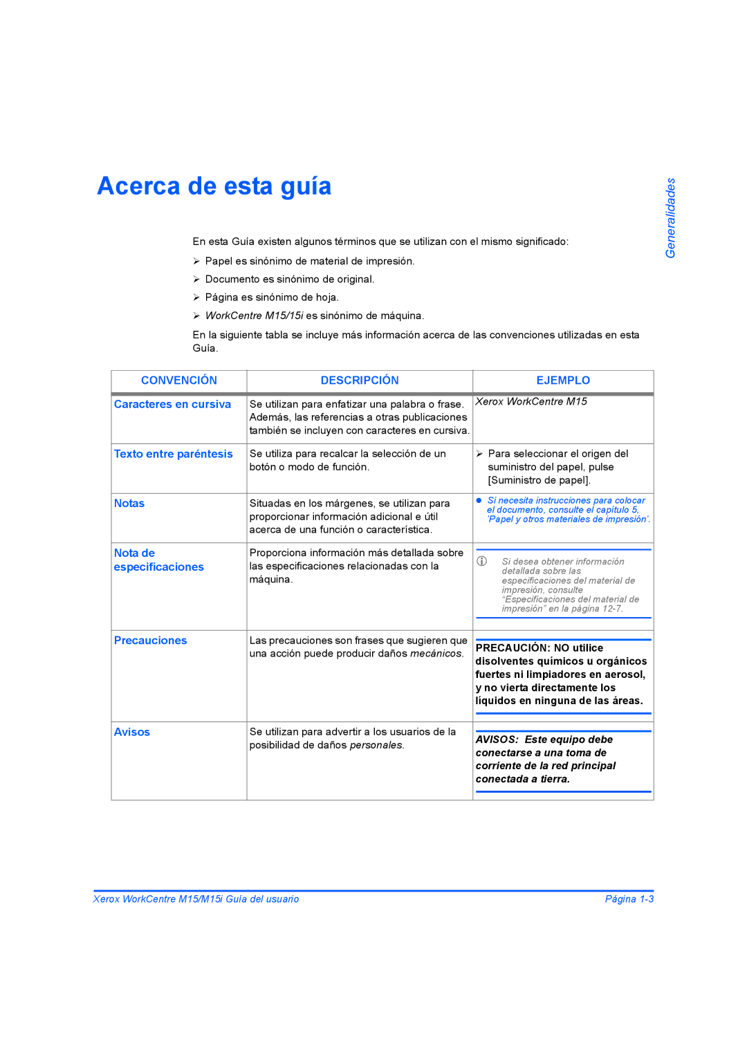 Xerox M15I manual Acerca de esta guía, Convención Descripción Ejemplo 