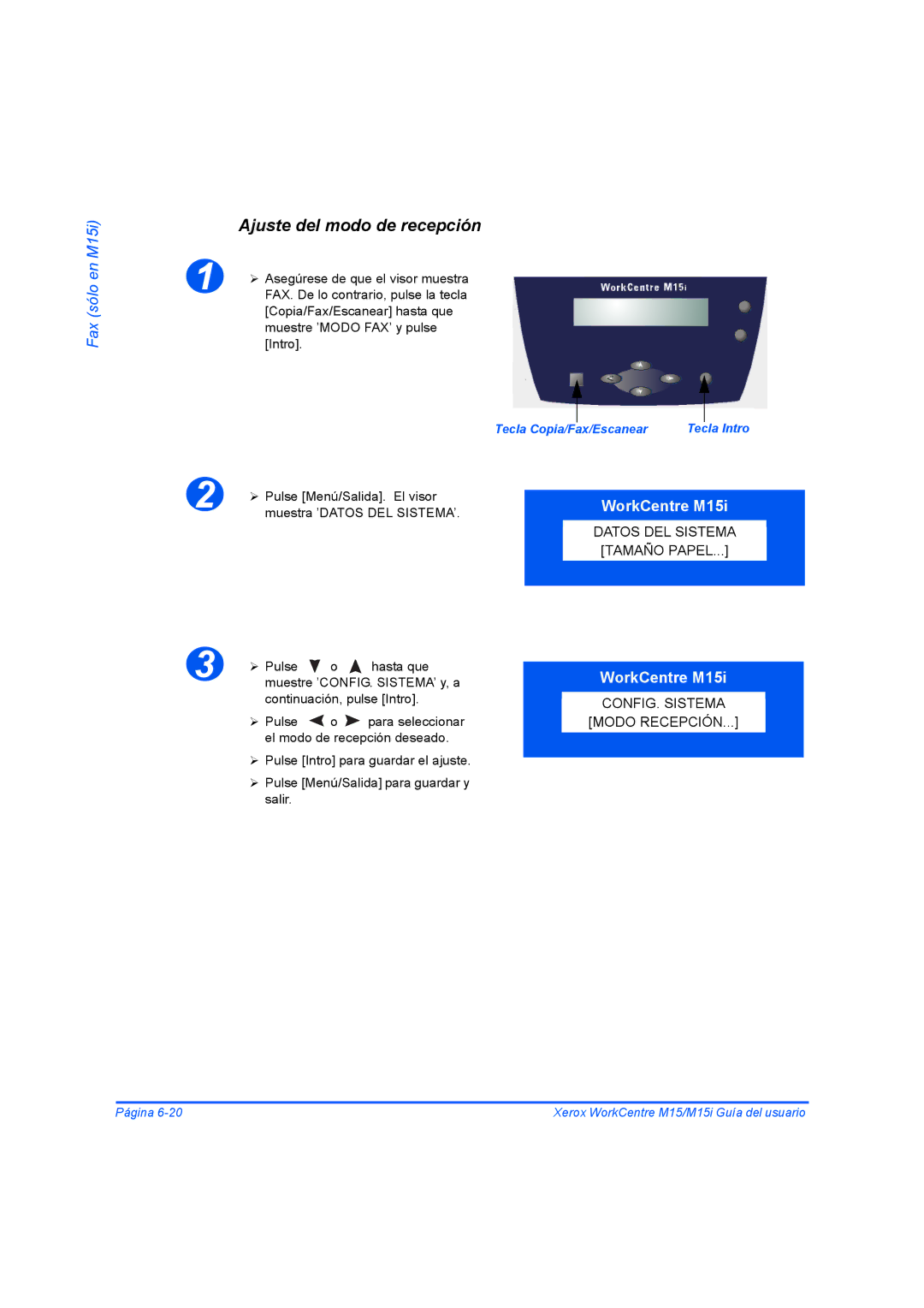 Xerox M15I manual Ajuste del modo de recepción 