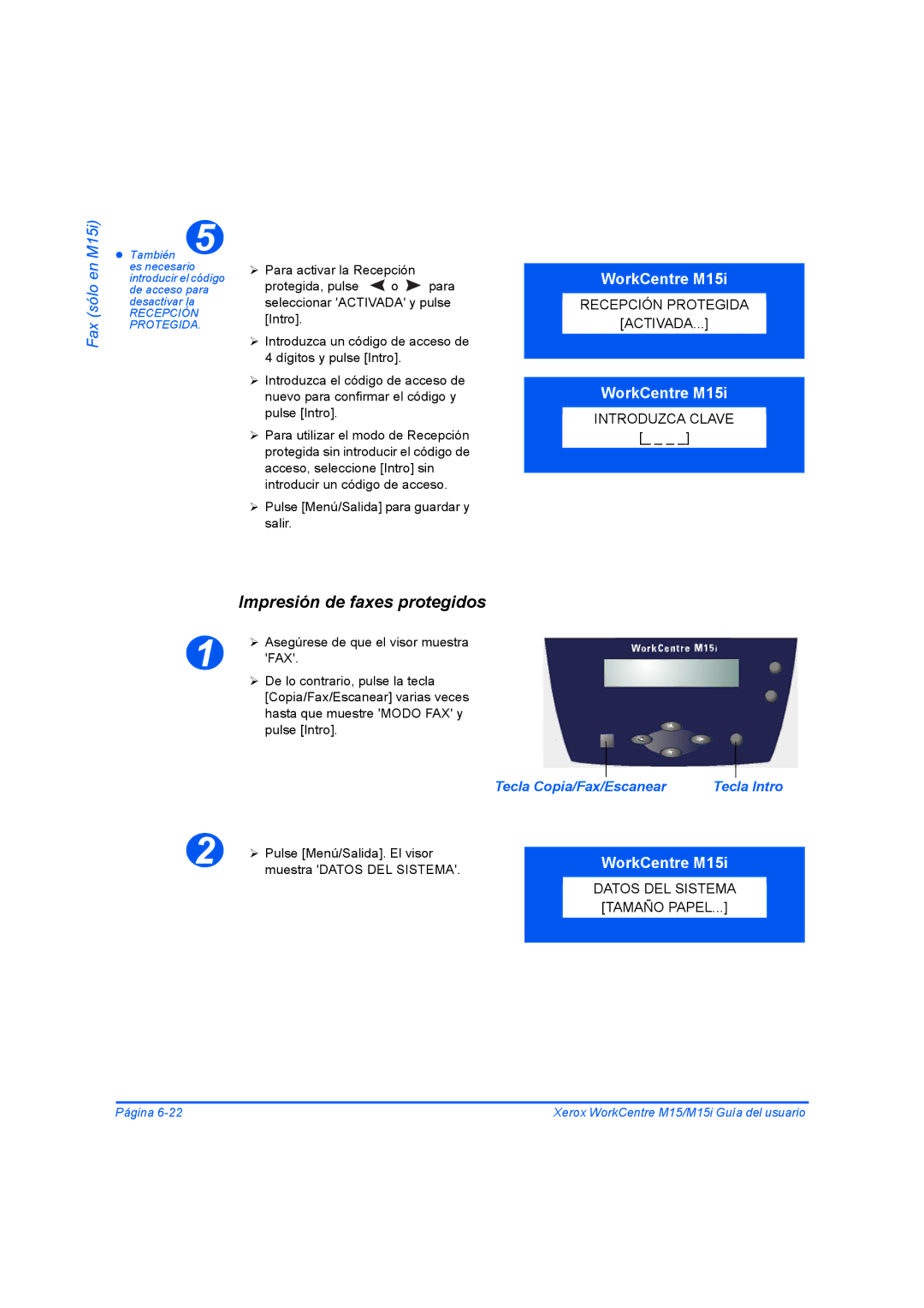 Xerox M15I manual Impresión de faxes protegidos 