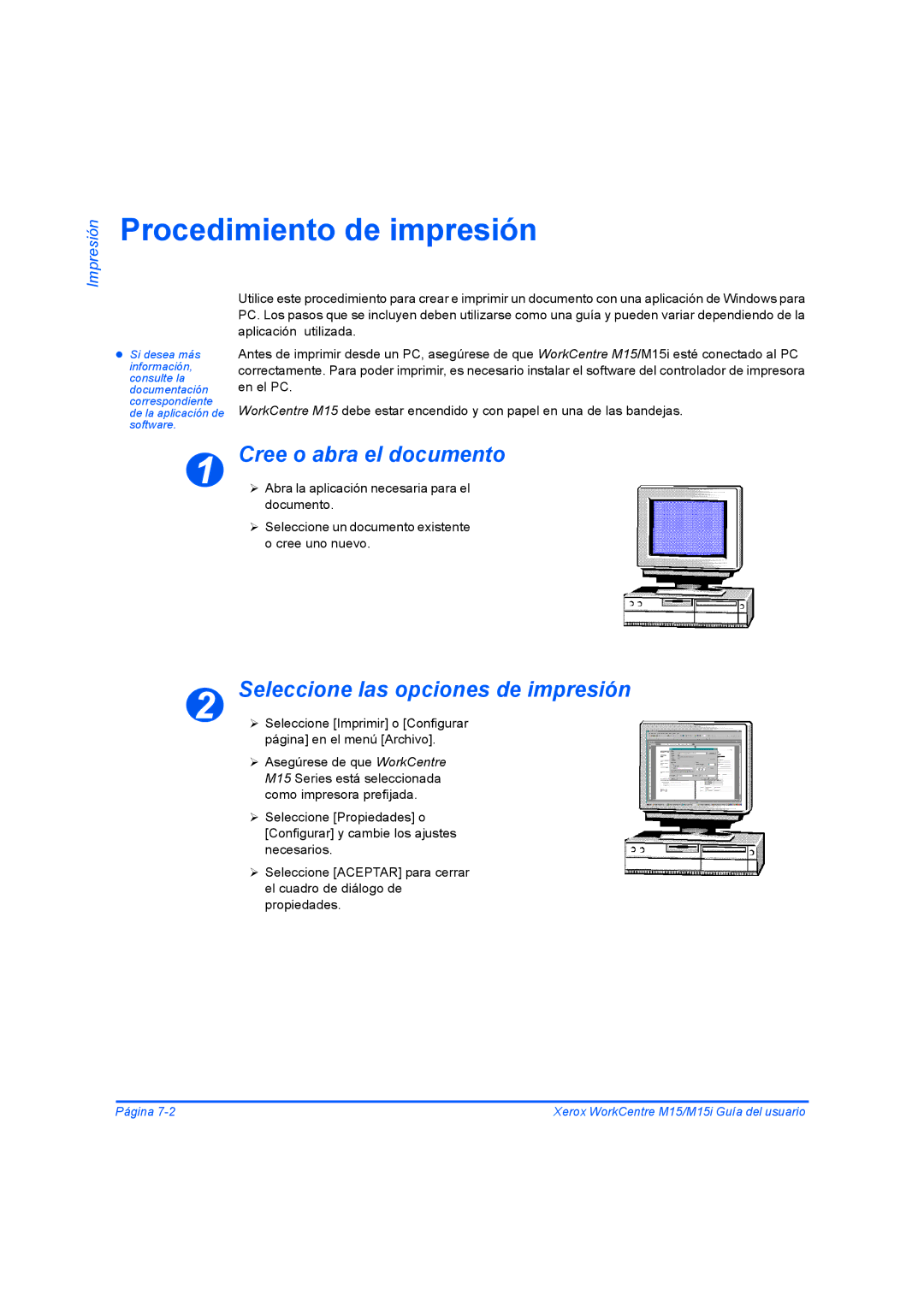 Xerox M15I manual Procedimiento de impresión, Cree o abra el documento 