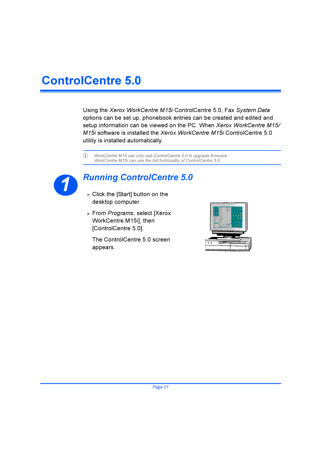 Xerox M15I quick start Running ControlCentre 