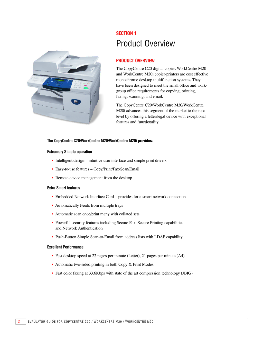 Xerox M20I manual Product Overview 