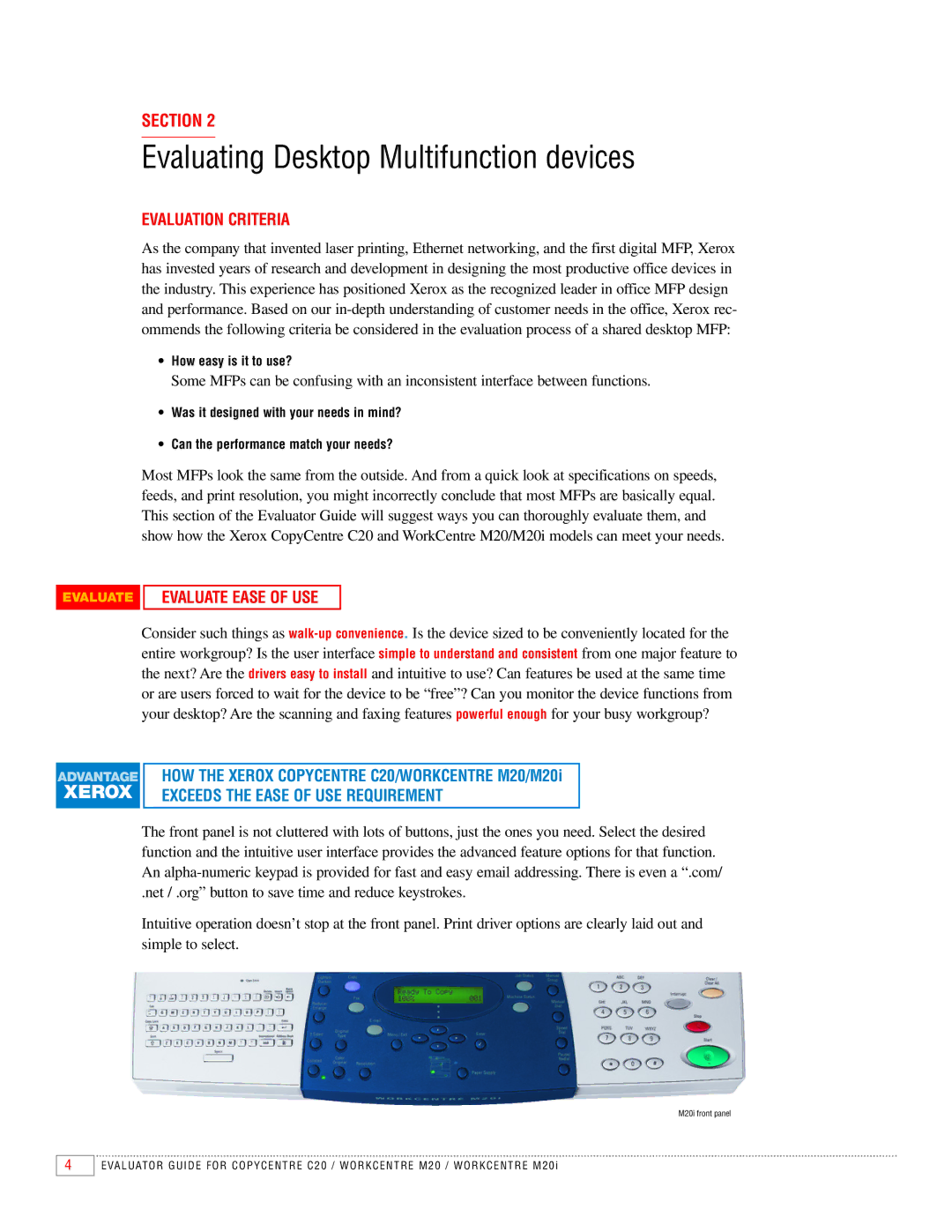 Xerox M20I manual Evaluating Desktop Multifunction devices, Evaluation Criteria, Evaluate Ease of USE 