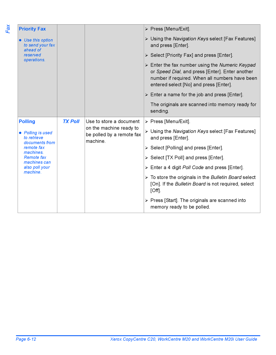 Xerox M20I manual Priority Fax, Polling, TX Poll 