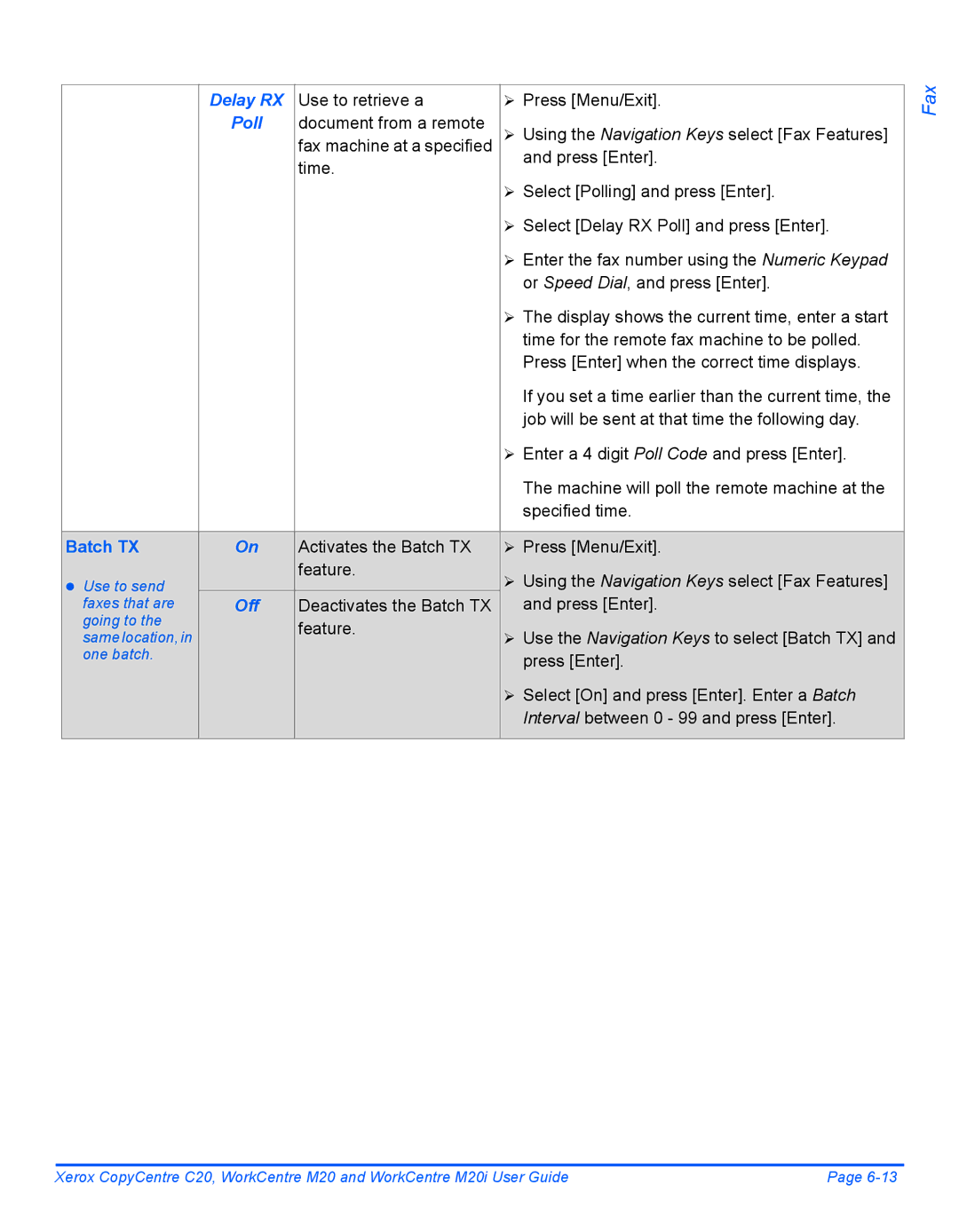 Xerox M20I manual Poll, Batch TX 