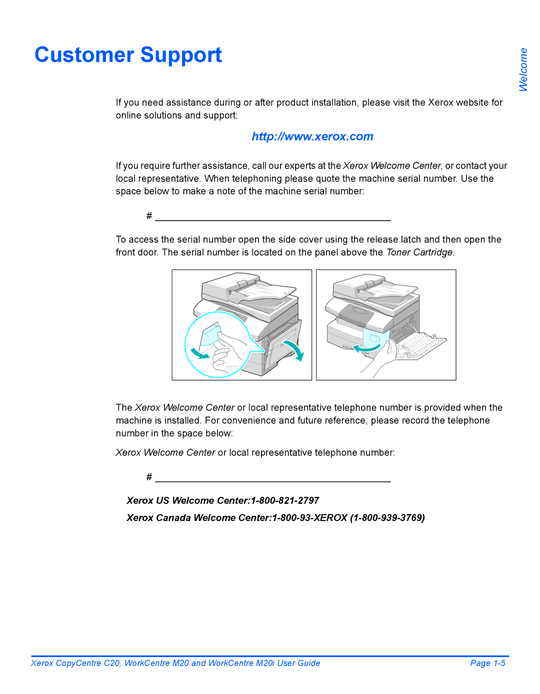 Xerox M20I manual Customer Support 