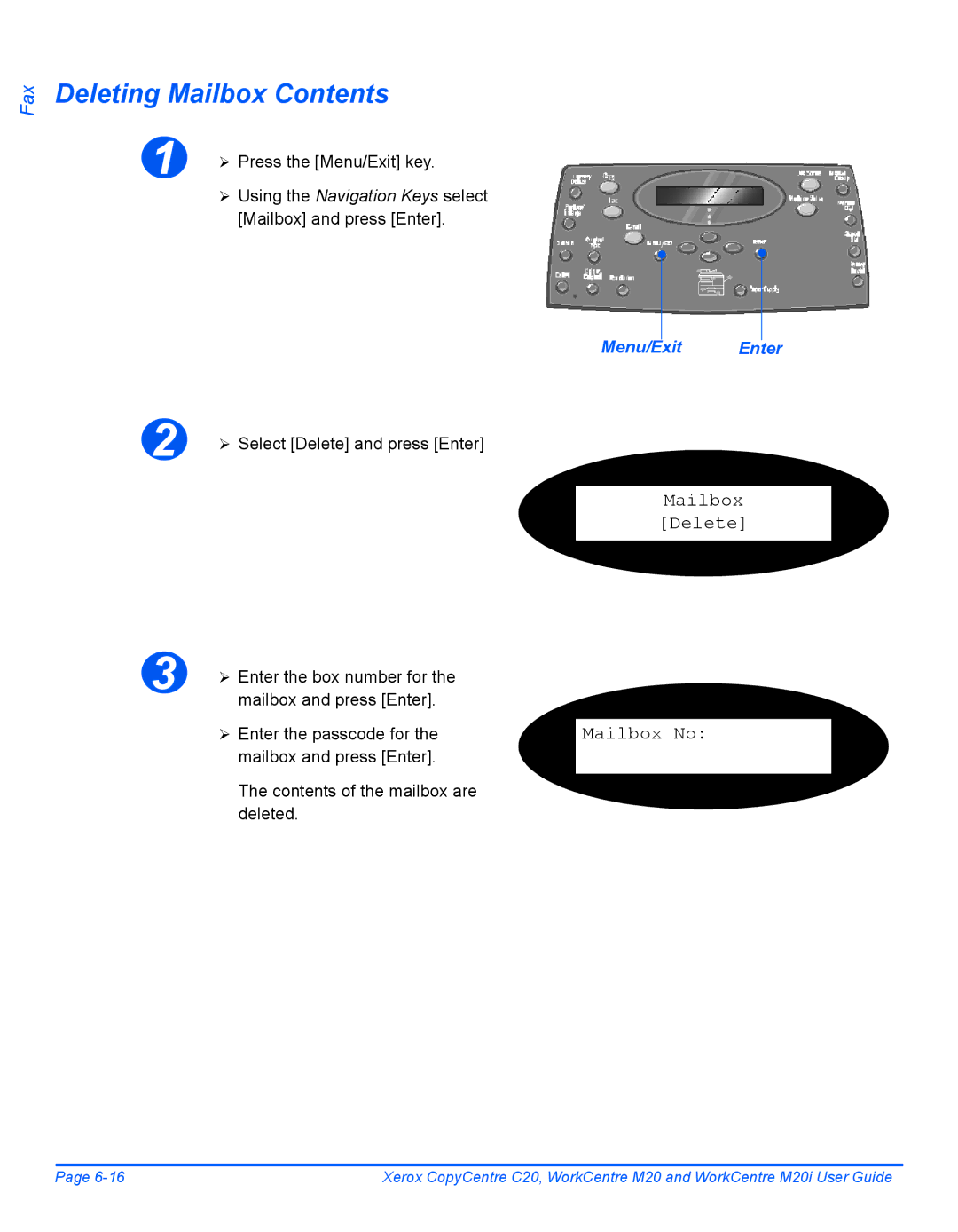 Xerox M20I manual Deleting Mailbox Contents 