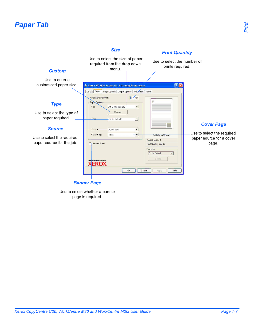 Xerox M20I manual Paper Tab 