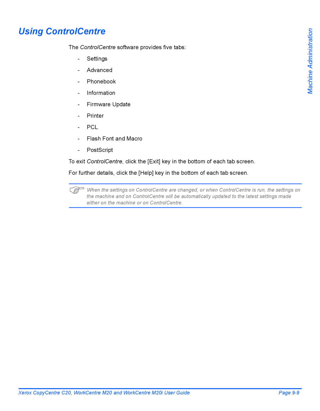 Xerox M20I manual Using ControlCentre, Pcl 