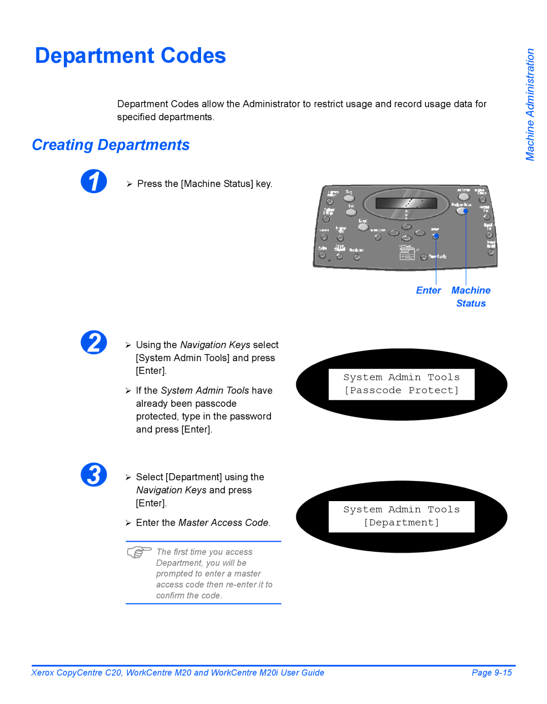 Xerox M20I Department Codes, Creating Departments, System Admin Tools Passcode Protect, System Admin Tools Department 