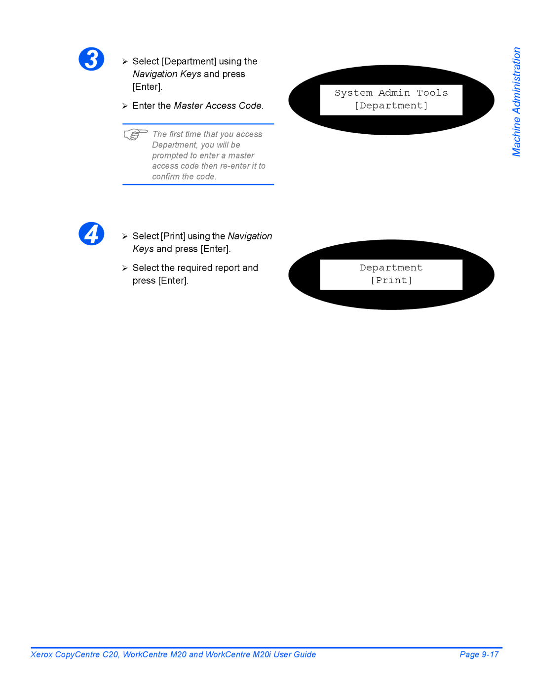 Xerox M20I manual System Admin Tools Department Print, ¾ Select the required report and press Enter 