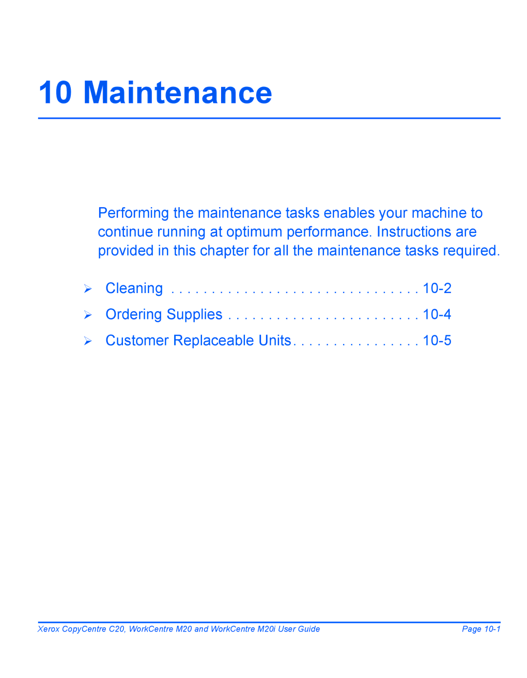 Xerox M20I manual Maintenance 