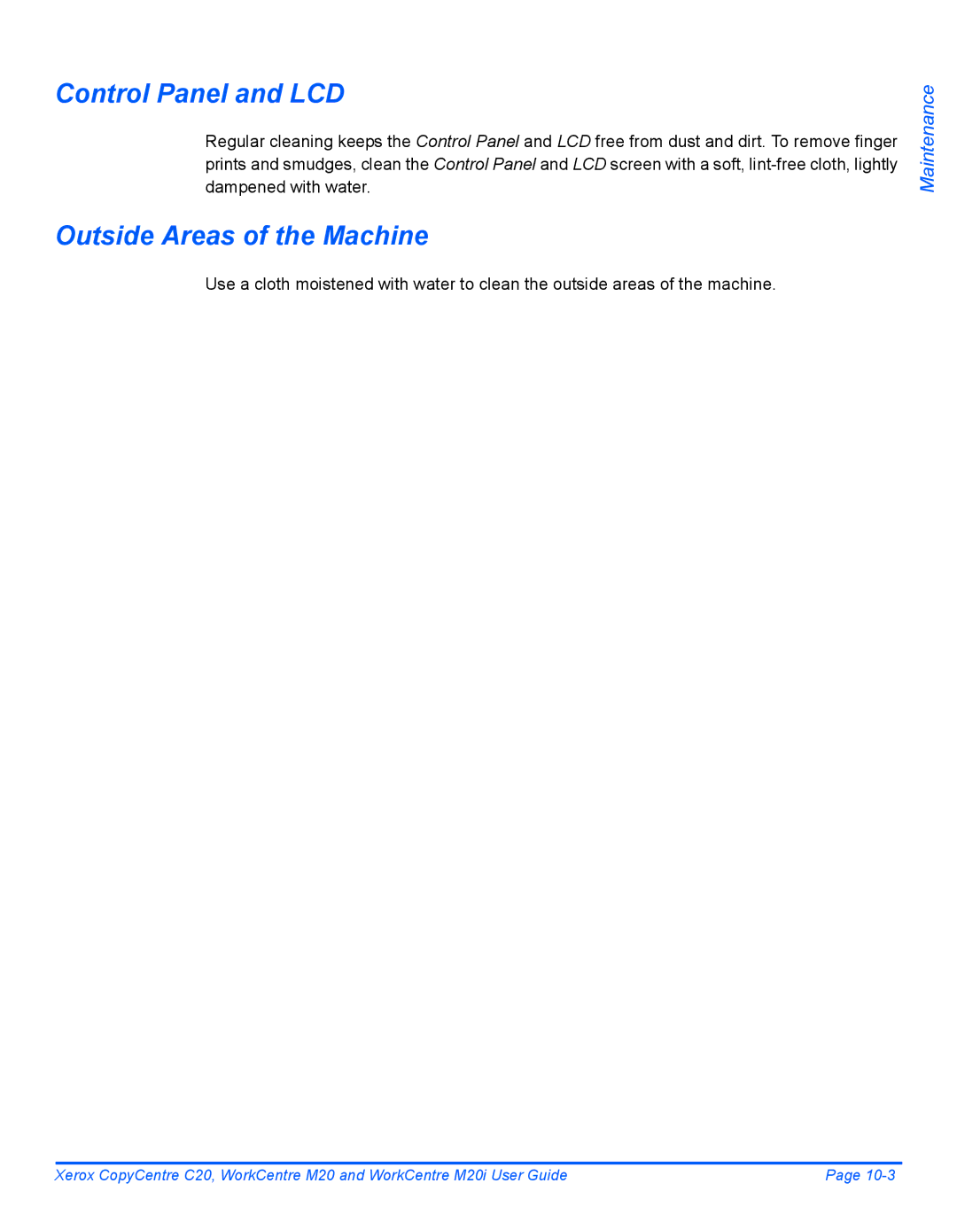 Xerox M20I manual Control Panel and LCD, Outside Areas of the Machine 