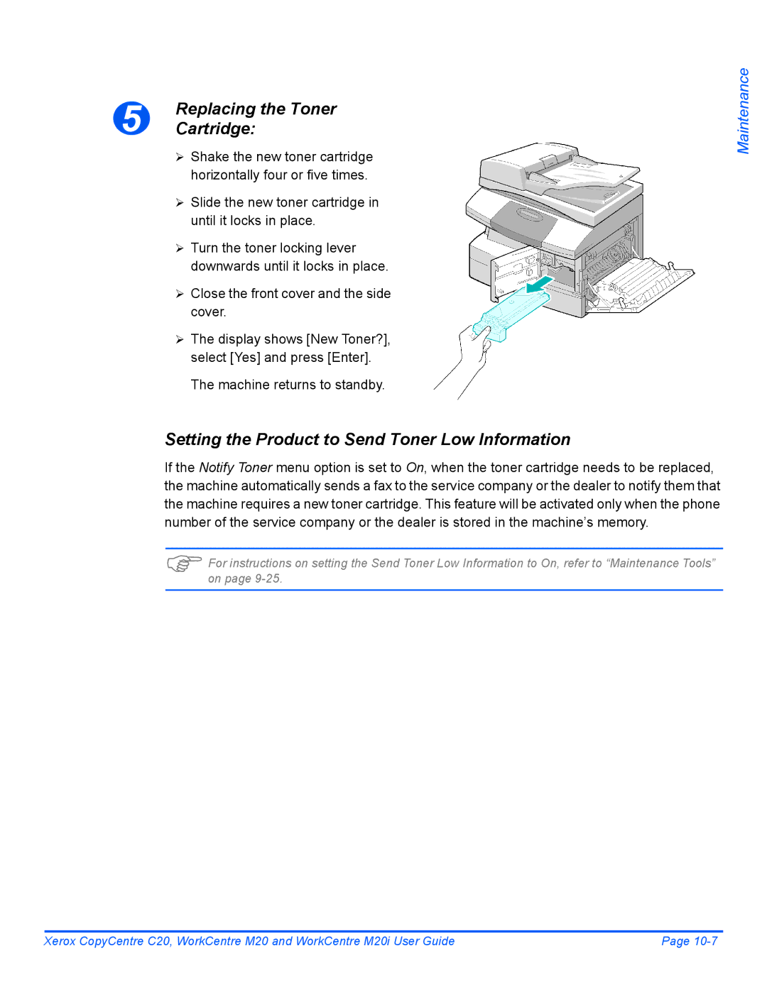 Xerox M20I manual Setting the Product to Send Toner Low Information 