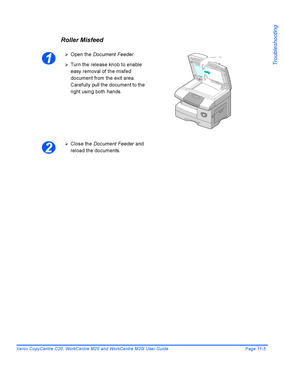 Xerox M20I manual Roller Misfeed, ¾ Close the Document Feeder and reload the documents 