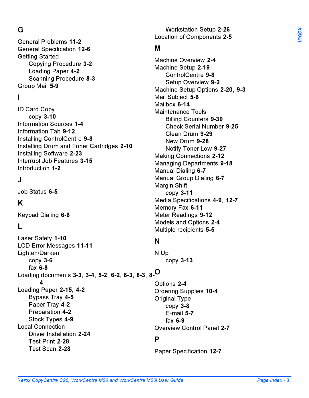 Xerox M20I manual Test Scan Paper Specification 