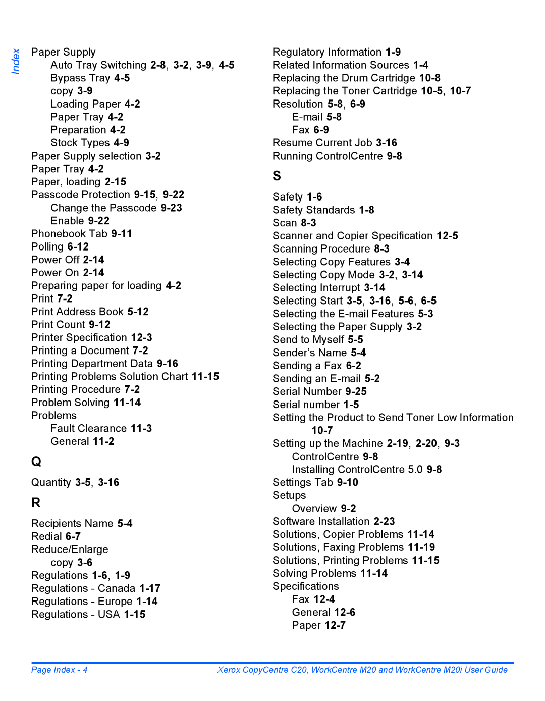 Xerox M20I manual Fax 12-4General 12-6Paper 